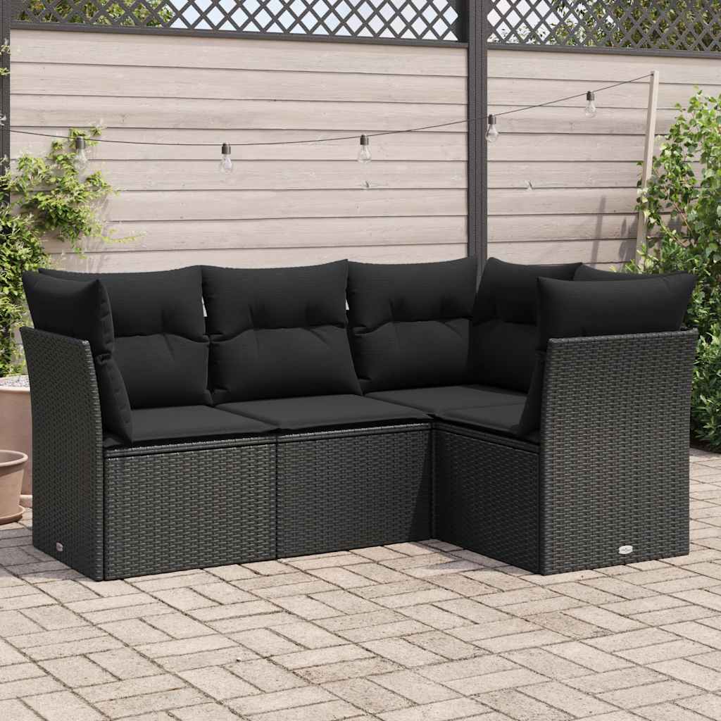 Set Divani da Giardino 4 pz con Cuscini Nero in Polyrattan | homemem39