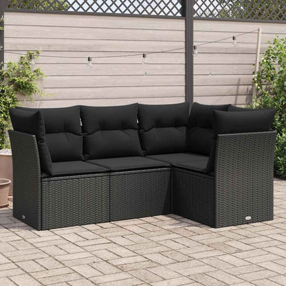 Set Divani da Giardino 4 pz con Cuscini Nero in Polyrattan | homemem39
