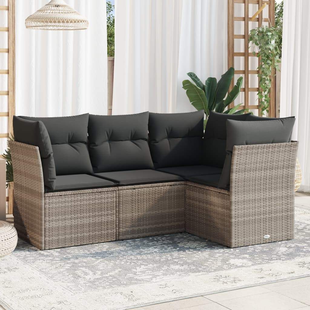 Set Divano da Giardino 4pz con Cuscini Grigio Chiaro Polyrattan - homemem39