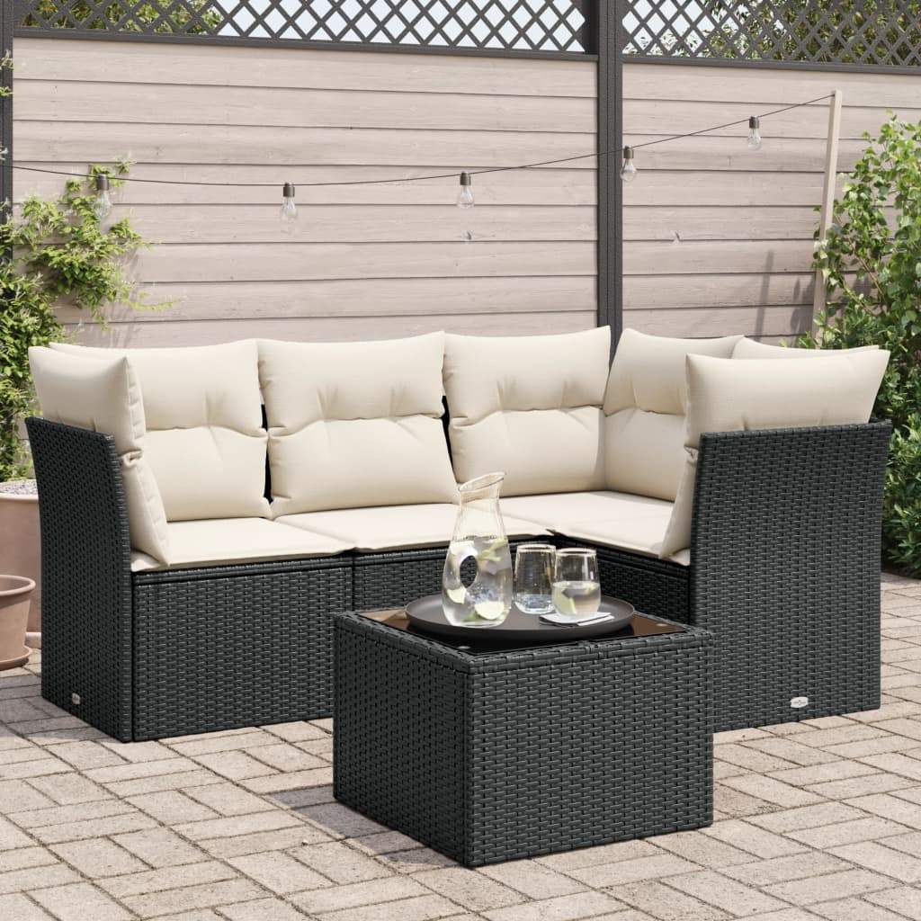 Set Divani da Giardino 5 pz con Cuscini in Polyrattan Nero - homemem39