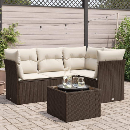 Set Divano da Giardino 5 pz con Cuscini Marrone in Polyrattan - homemem39