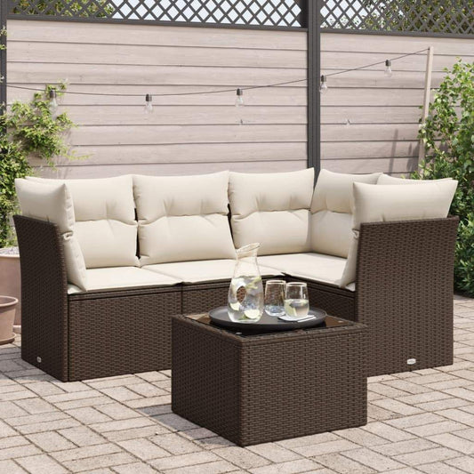 Set Divano da Giardino 5 pz con Cuscini Marrone in Polyrattan - homemem39