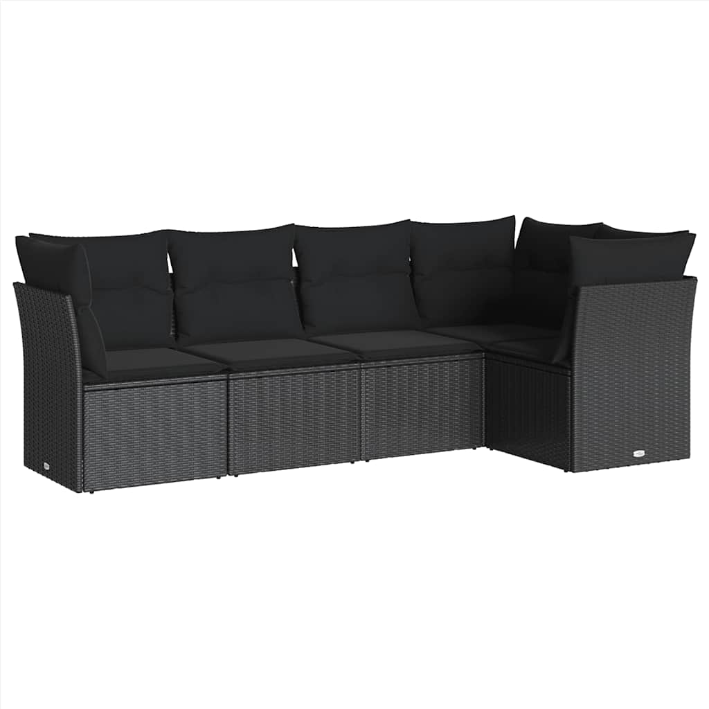 Set Divani da Giardino 5 pz con Cuscini in Polyrattan Nero | homemem39