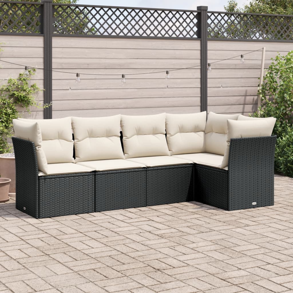 Set Divani da Giardino 5 pz con Cuscini in Polyrattan Nero | homemem39