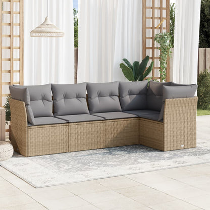 Set Divano da Giardino 5 pz con Cuscini Beige in Polyrattan | homemem39