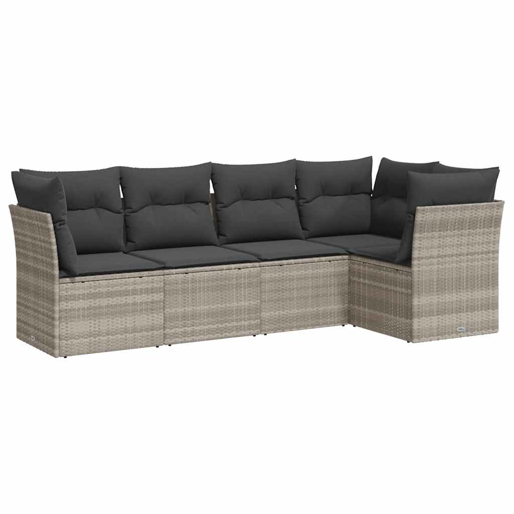 Set Divano da Giardino 5pz con Cuscini Grigio Chiaro Polyrattan