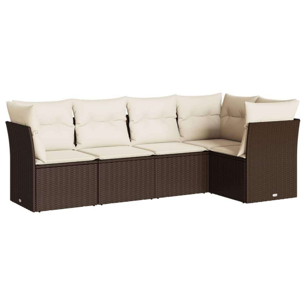 Set Divano da Giardino 5 pz con Cuscini Marrone in Polyrattan - homemem39