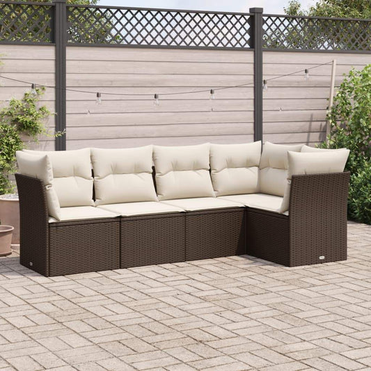 Set Divano da Giardino 5 pz con Cuscini Marrone in Polyrattan - homemem39