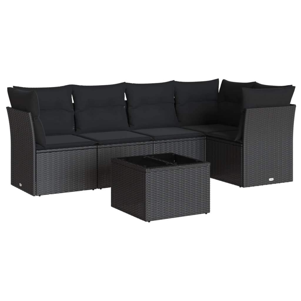 Set Divano da Giardino 6 pz con Cuscini Nero in Polyrattan - homemem39