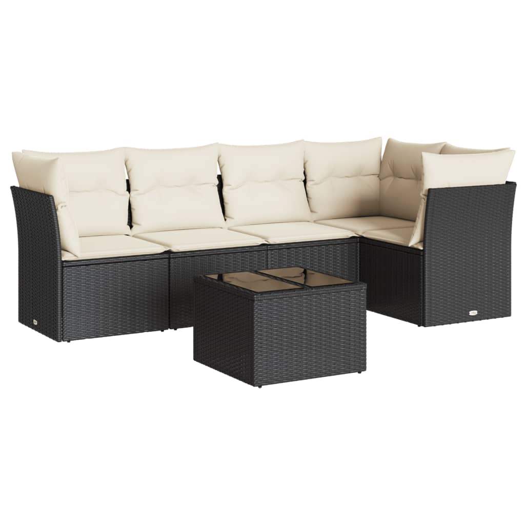Set Divano da Giardino 6 pz con Cuscini Nero in Polyrattan - homemem39