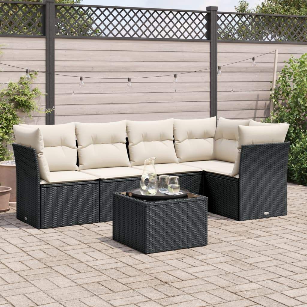 Set Divano da Giardino 6 pz con Cuscini Nero in Polyrattan - homemem39