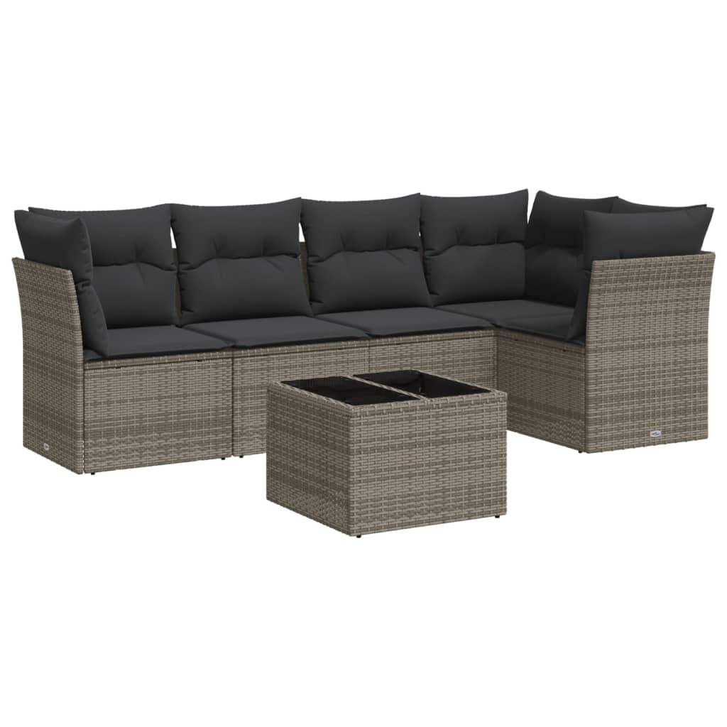 Set Divano da Giardino 6 pz con Cuscini Grigio in Polyrattan - homemem39