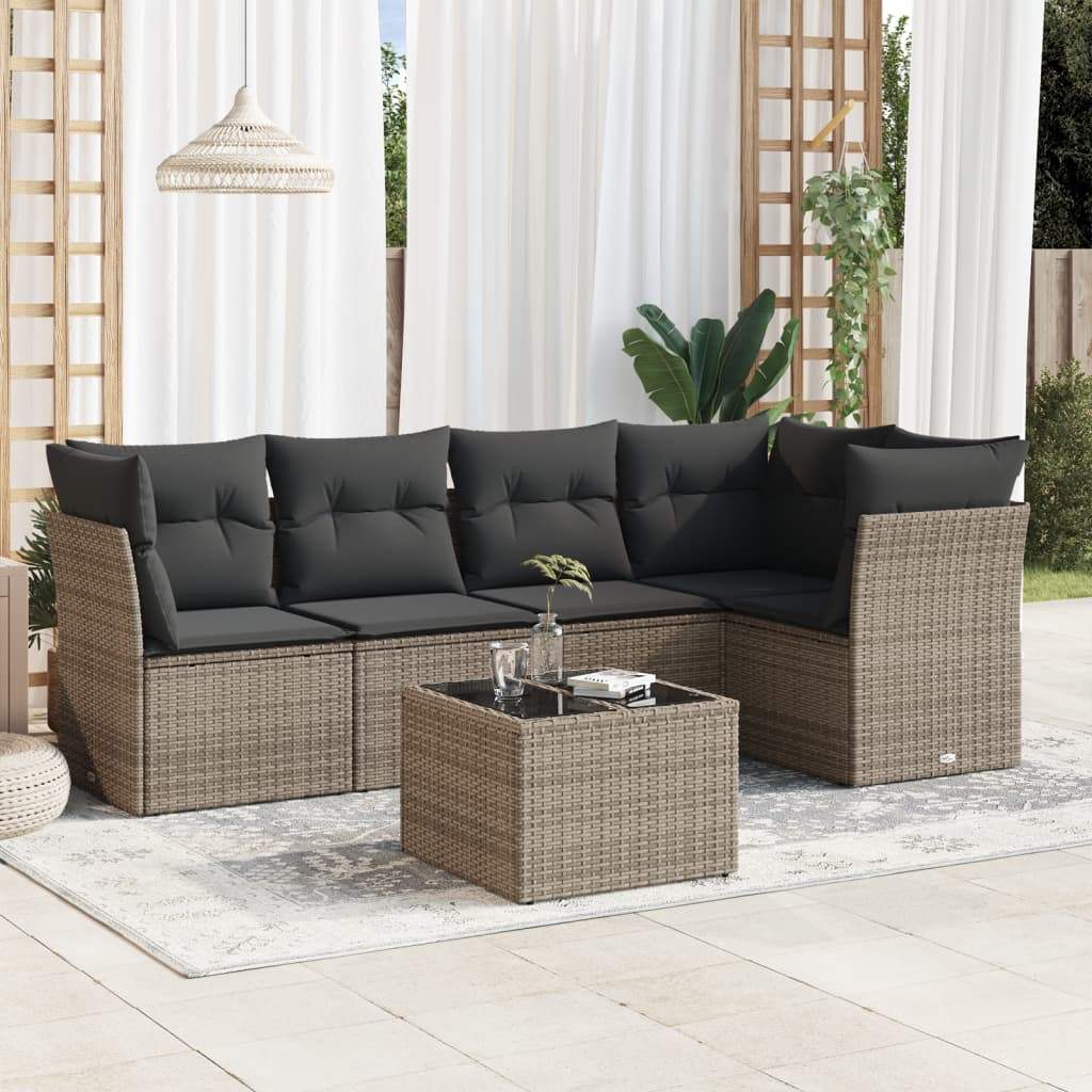 Set Divano da Giardino 6 pz con Cuscini Grigio in Polyrattan - homemem39