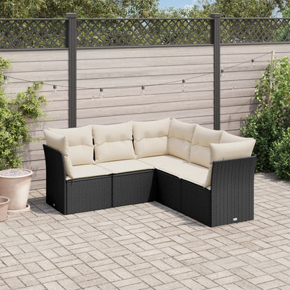 Set Divani da Giardino 5 pz con Cuscini in Polyrattan Nero | homemem39