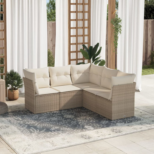 Set Divano da Giardino 5 pz con Cuscini Beige in Polyrattan | homemem39