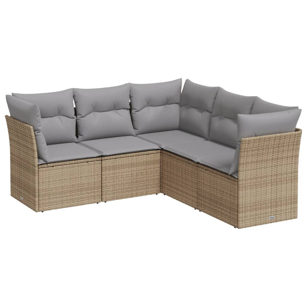 Set Divano da Giardino 5 pz con Cuscini Beige in Polyrattan | homemem39