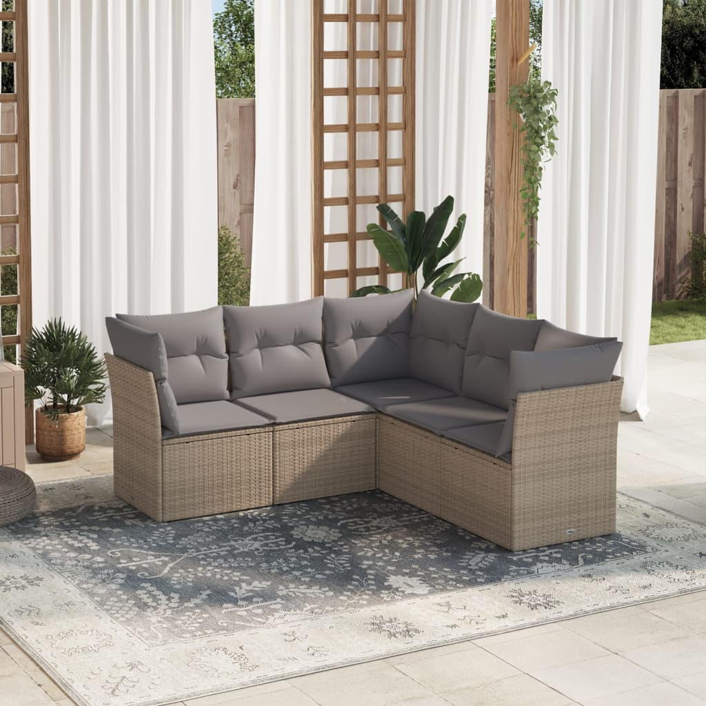 Set Divano da Giardino 5 pz con Cuscini Beige in Polyrattan | homemem39