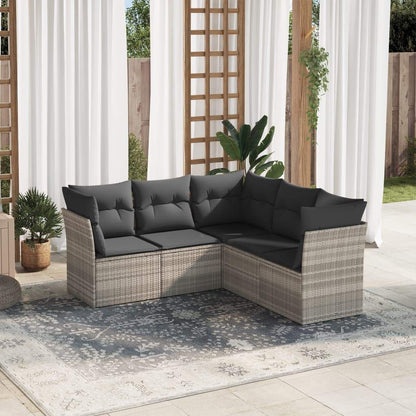 Set Divano da Giardino 5pz con Cuscini Grigio Chiaro Polyrattan - homemem39