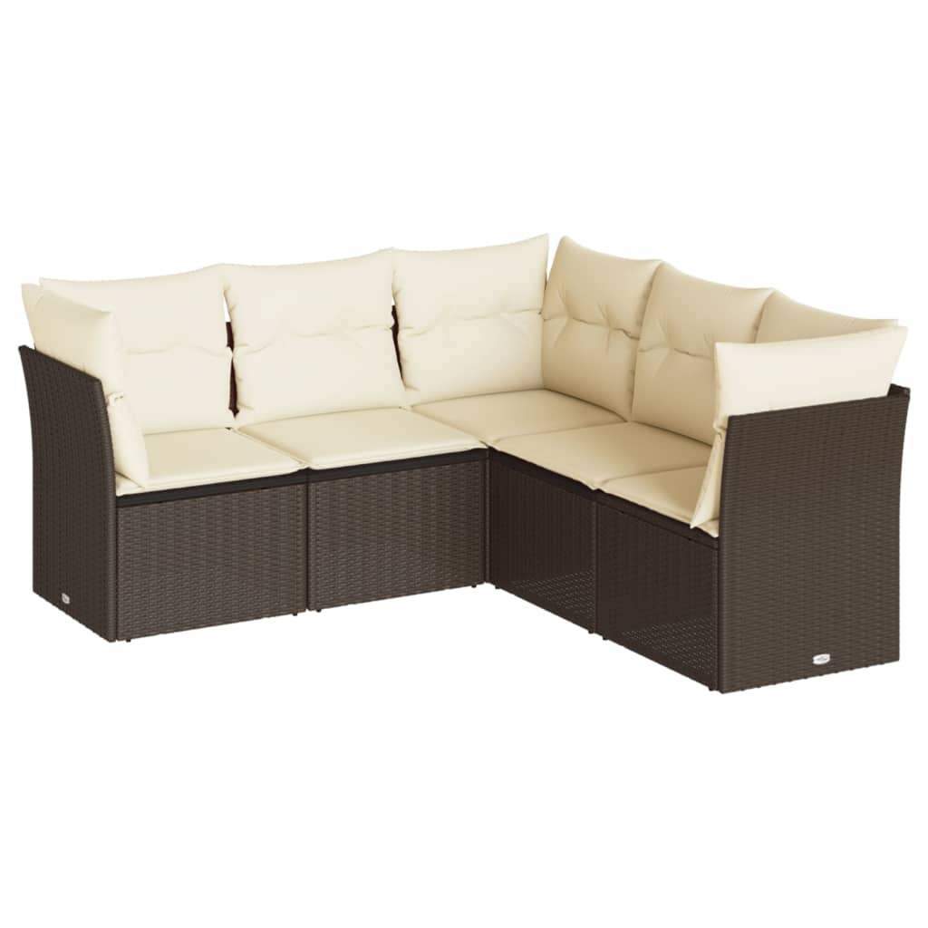 Set Divano da Giardino 5 pz con Cuscini Marrone in Polyrattan - homemem39
