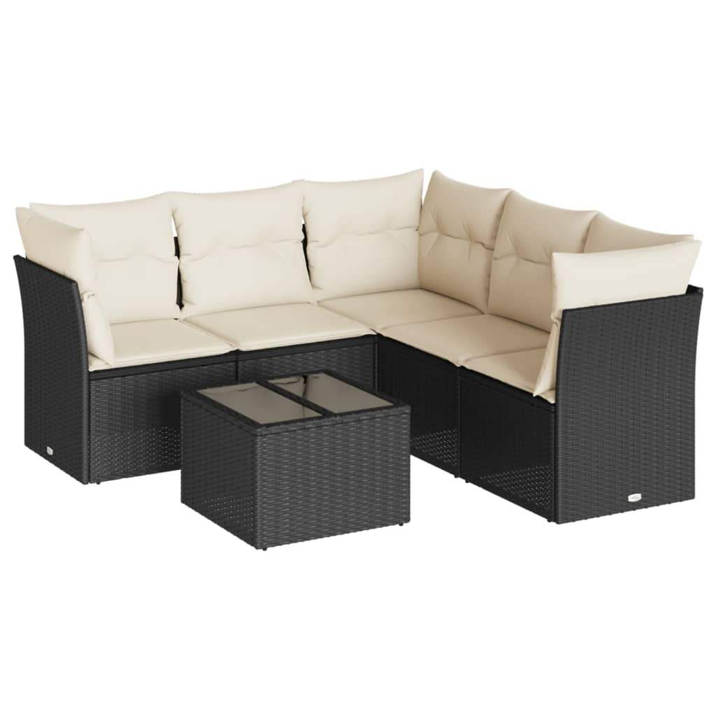 Set Divano da Giardino 6 pz con Cuscini Nero in Polyrattan - homemem39