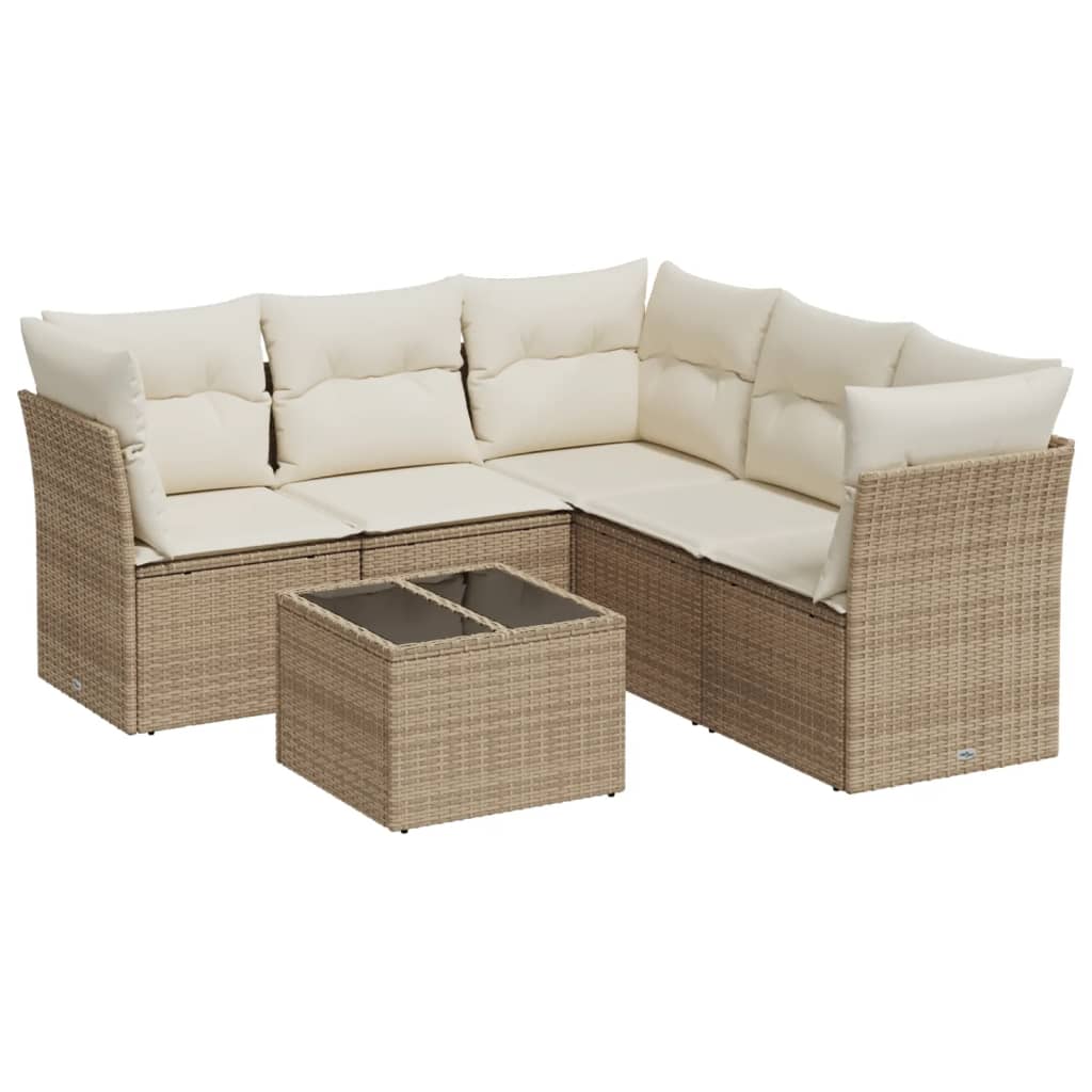 Set Divano da Giardino 6 pz con Cuscini Beige in Polyrattan | homemem39