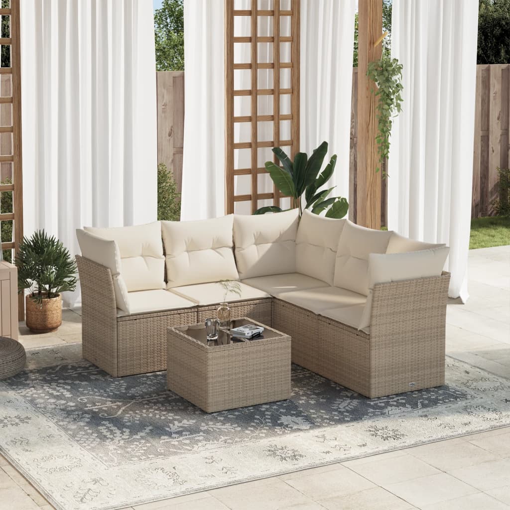 Set Divano da Giardino 6 pz con Cuscini Beige in Polyrattan | homemem39