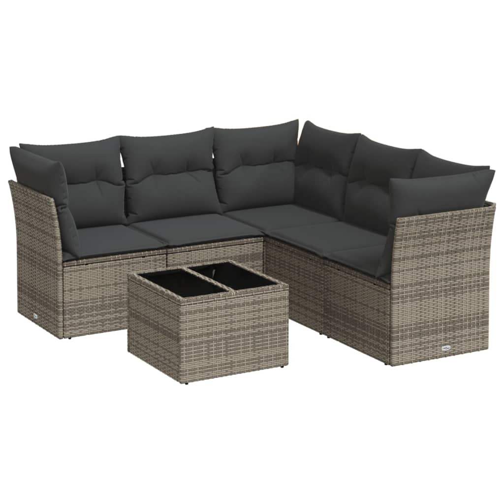 Set Divano da Giardino 6 pz con Cuscini Grigio in Polyrattan - homemem39
