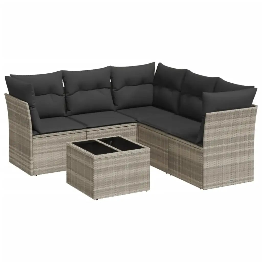 Set Divano da Giardino 6pz con Cuscini Grigio Chiaro Polyrattan - homemem39