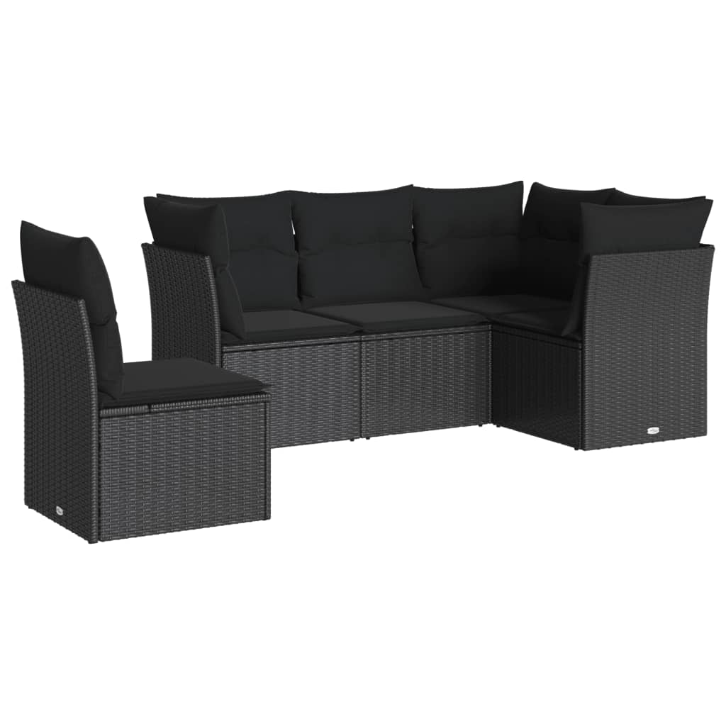 Set Divani da Giardino 5 pz con Cuscini in Polyrattan Nero