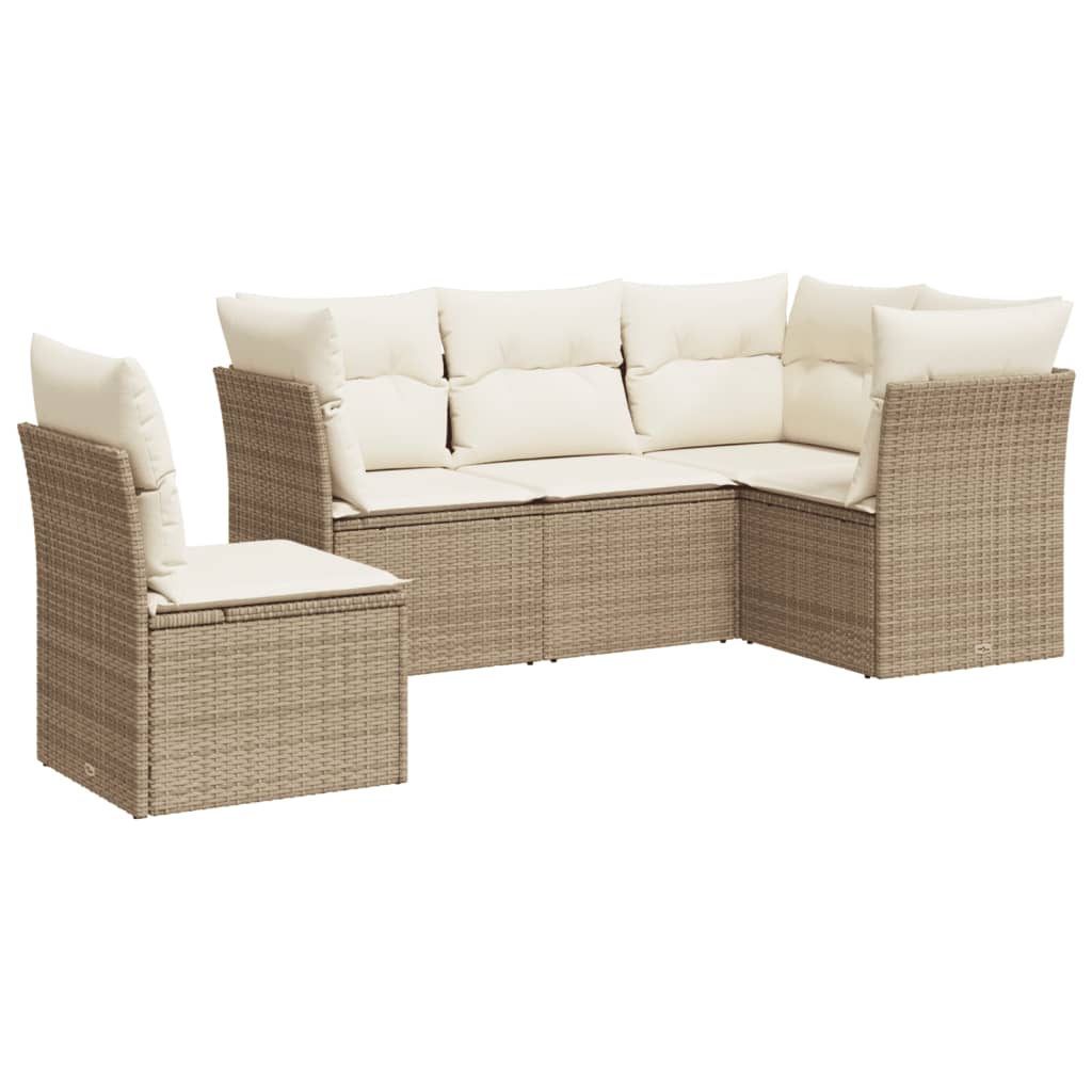 Set Divano da Giardino 5 pz con Cuscini Beige in Polyrattan | homemem39