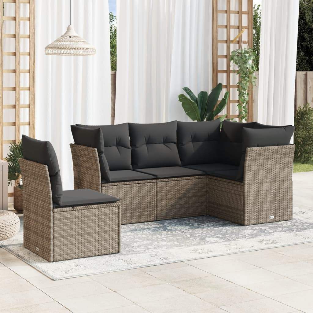 Set Divano da Giardino 5 pz con Cuscini Grigio in Polyrattan - homemem39