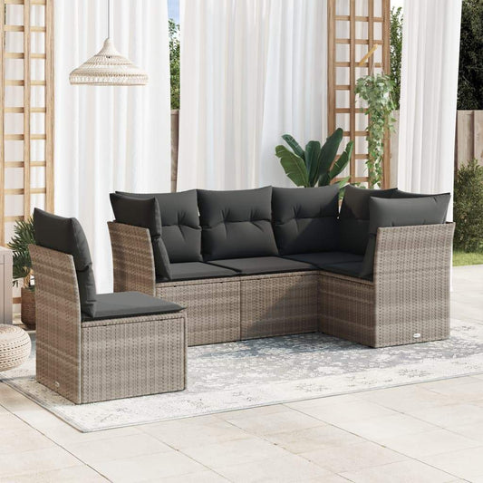 Set Divano da Giardino 5pz con Cuscini Grigio Chiaro Polyrattan - homemem39