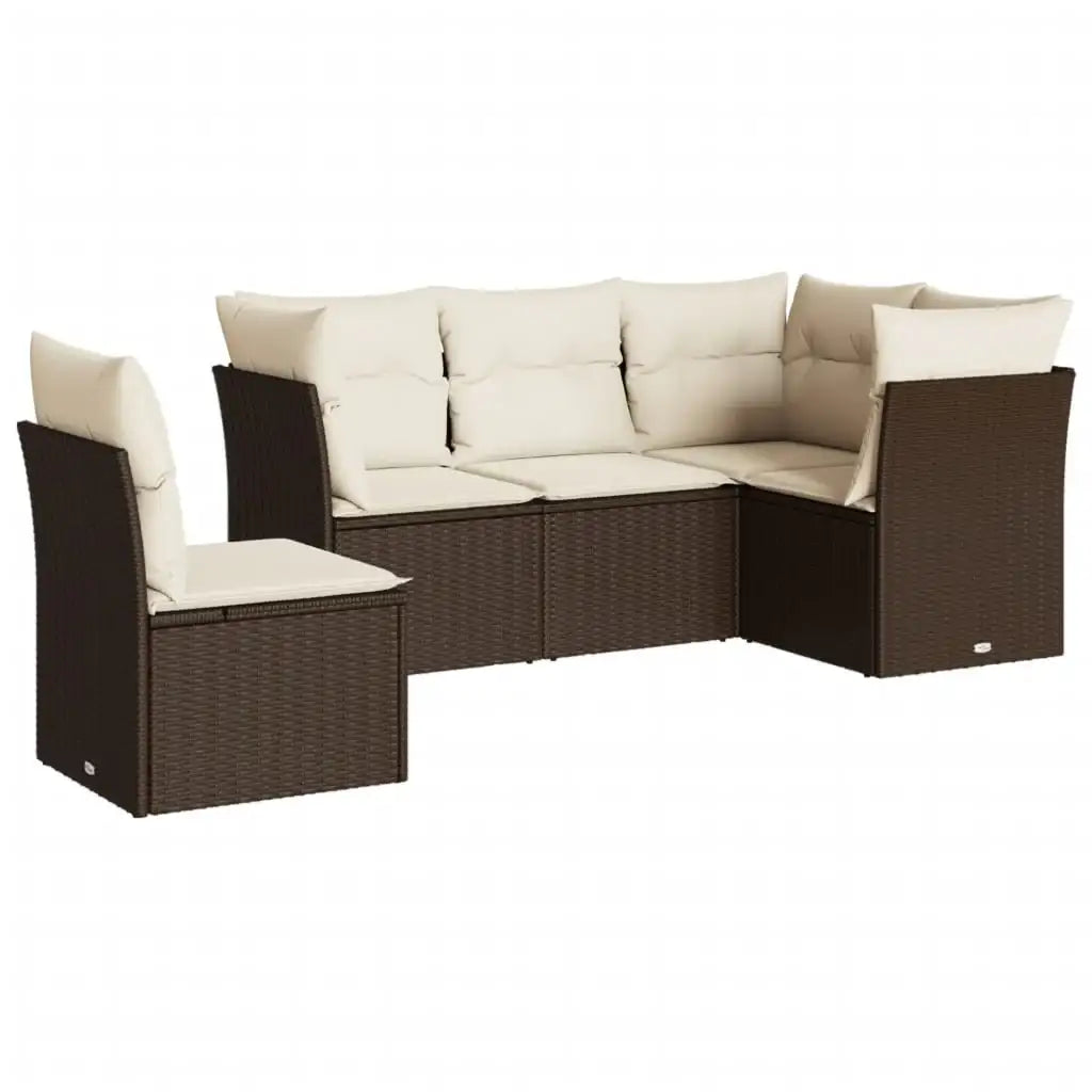Set Divano da Giardino 5 pz con Cuscini Marrone in Polyrattan - homemem39
