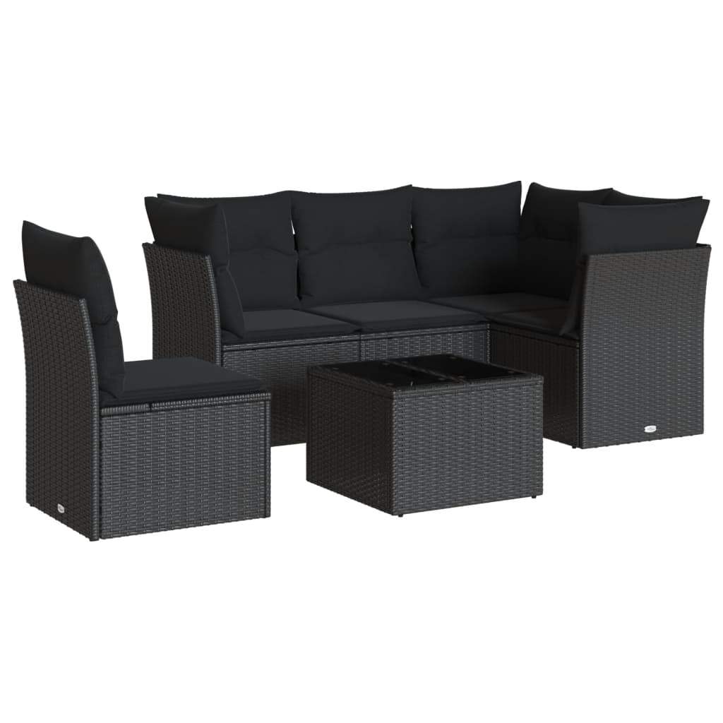 Set Divano da Giardino 6 pz con Cuscini Nero in Polyrattan - homemem39