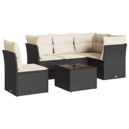 Set Divano da Giardino 6 pz con Cuscini Nero in Polyrattan - homemem39