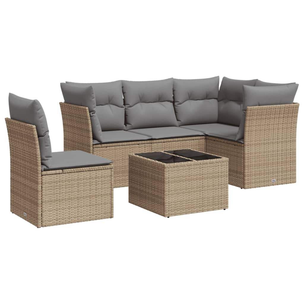 Set Divano da Giardino 6 pz con Cuscini Beige in Polyrattan - homemem39