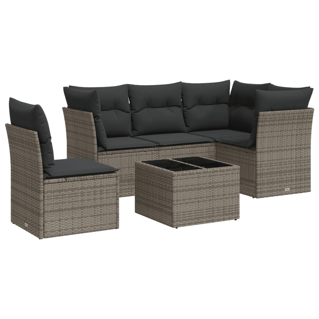 Set Divano da Giardino 6 pz con Cuscini Grigio in Polyrattan
