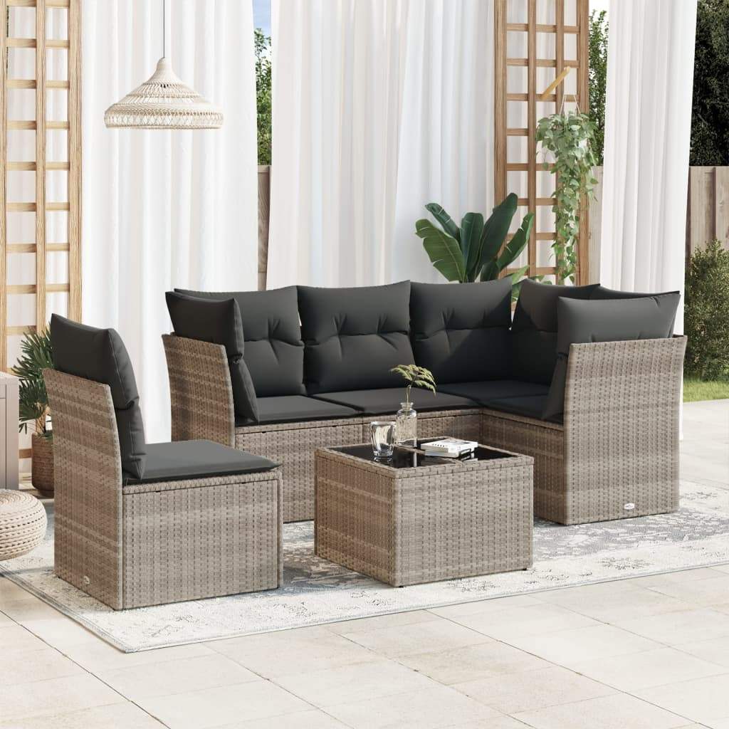 Set Divano da Giardino 6pz con Cuscini Grigio Chiaro Polyrattan - homemem39