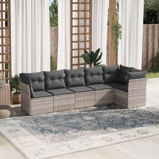 Set Divano da Giardino 6pz con Cuscini Grigio Chiaro Polyrattan - homemem39