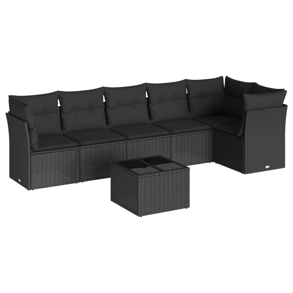 Set Divani da Giardino con Cuscini 7pz Nero Polyrattan | homemem39