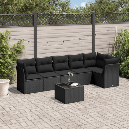 Set Divani da Giardino con Cuscini 7pz Nero Polyrattan | homemem39