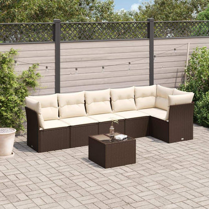 Set Divani da Giardino 7 pz con Cuscini Marrone in Polyrattan - homemem39