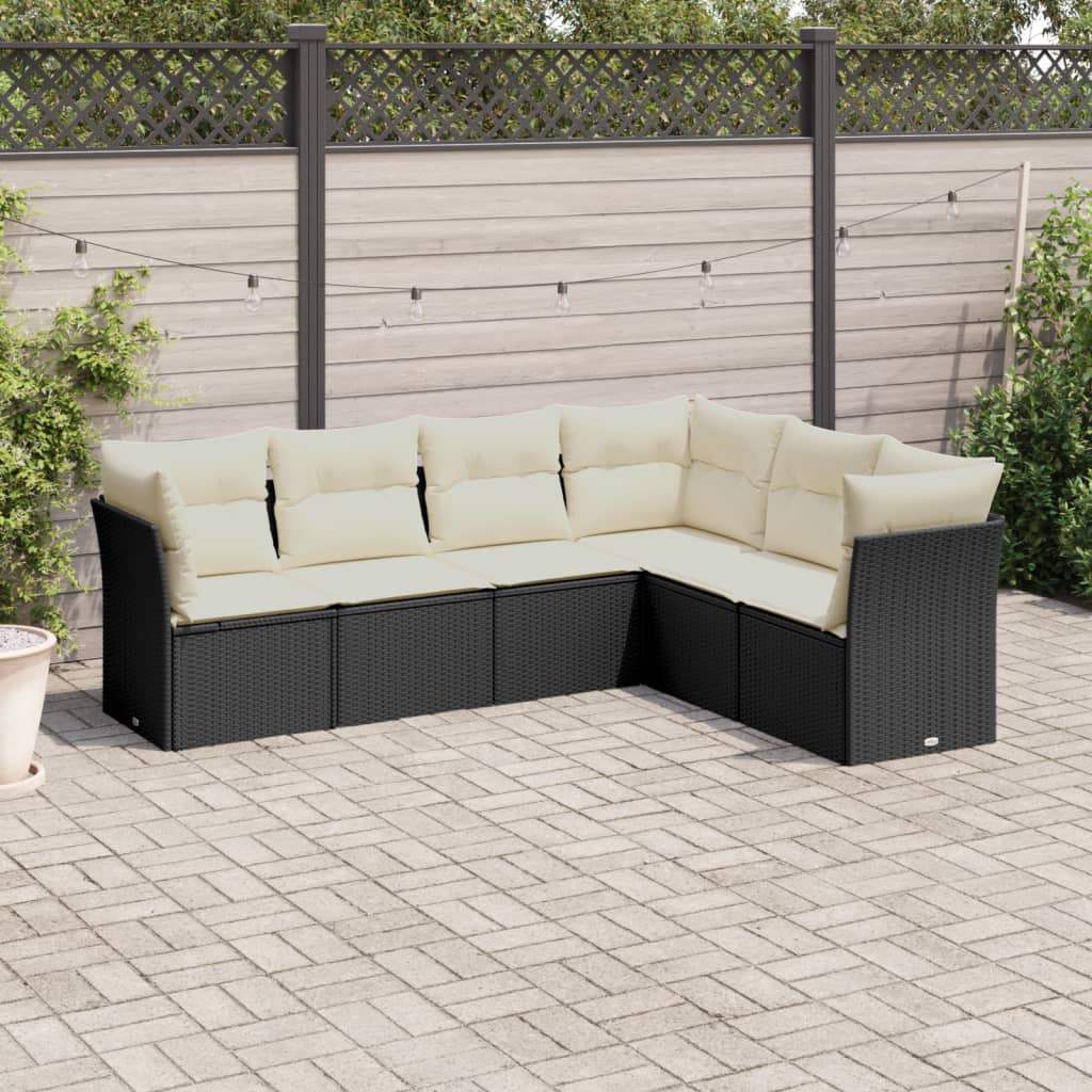 Set Divano da Giardino 6 pz con Cuscini Nero in Polyrattan - homemem39
