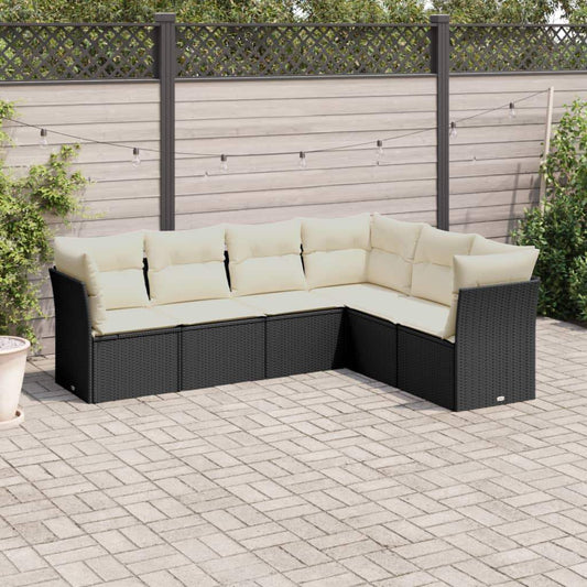 Set Divano da Giardino 6 pz con Cuscini Nero in Polyrattan - homemem39