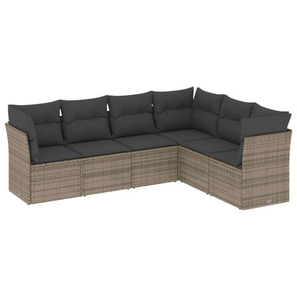 Set Divano da Giardino 6 pz con Cuscini Grigio in Polyrattan