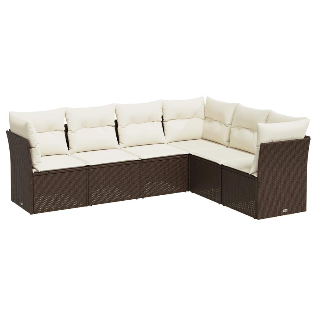 Set Divano da Giardino 6 pz con Cuscini Marrone in Polyrattan - homemem39