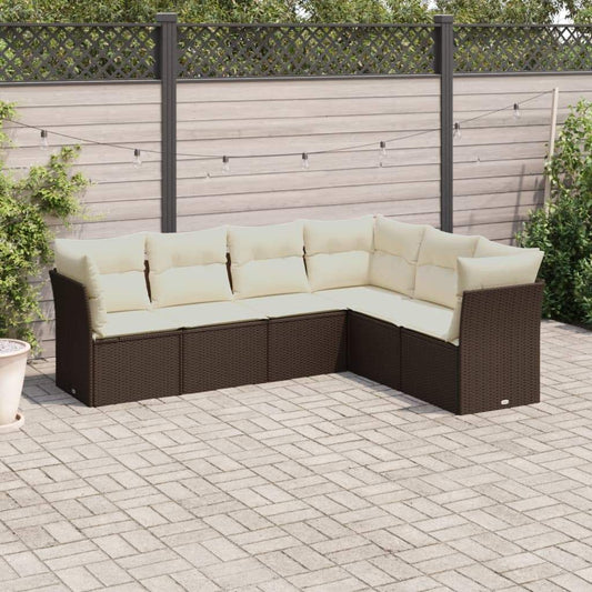 Set Divano da Giardino 6 pz con Cuscini Marrone in Polyrattan - homemem39