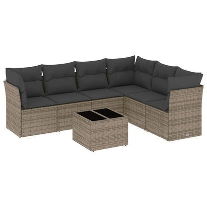 Set Divani da Giardino 7 pz con Cuscini Grigio in Polyrattan
