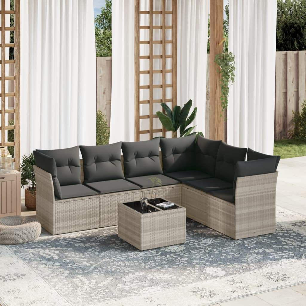 Set Divani da Giardino 7pz con Cuscini Grigio Chiaro Polyrattan - homemem39