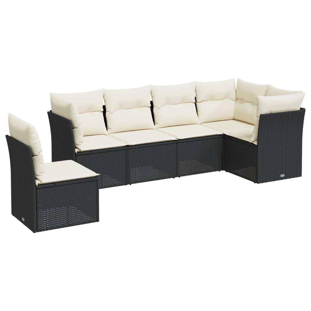 Set Divano da Giardino 6 pz con Cuscini Nero in Polyrattan - homemem39